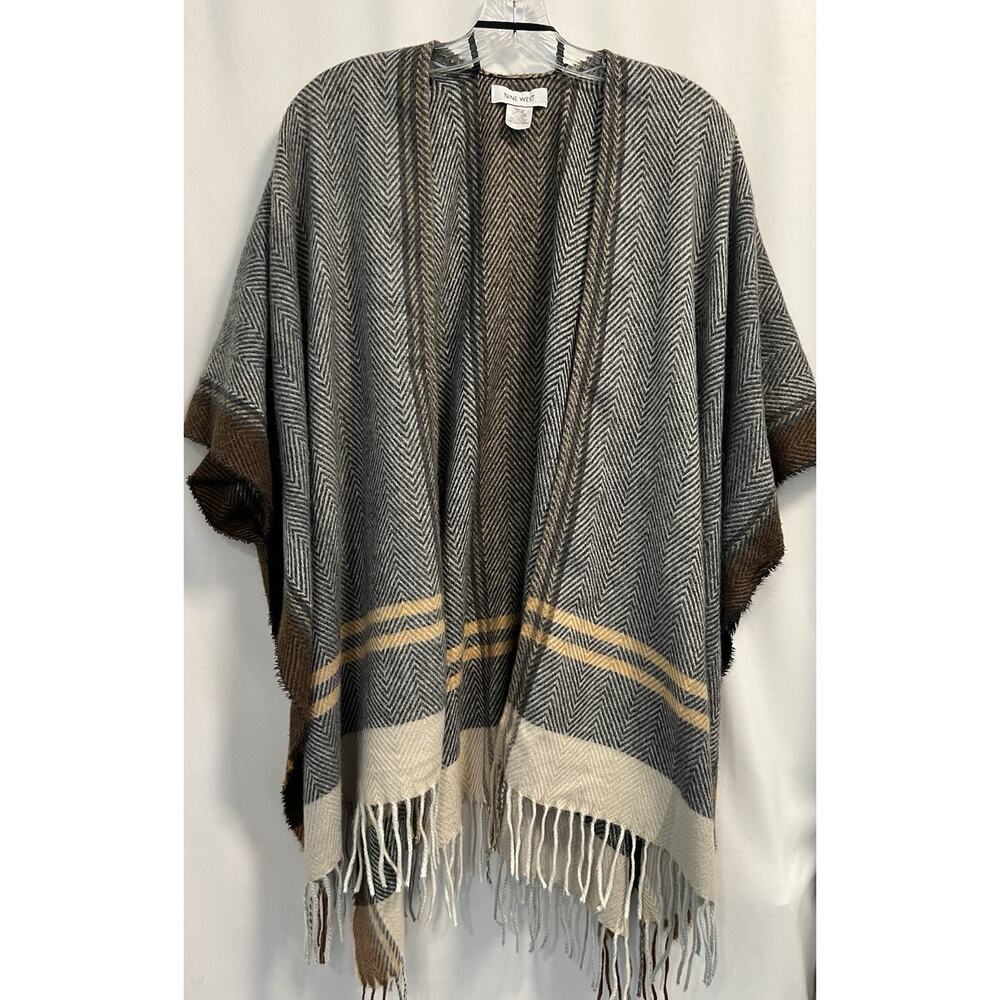 Nine West | Women’s Herringbone Weave Shawl Cape Poncho Fall Sweater- One Size